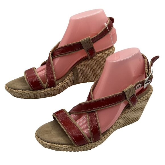 Gant Womens 8 Red Leather Espadrille Wedge Sandals Strappy Slingback Coachella - Picture 1 of 11